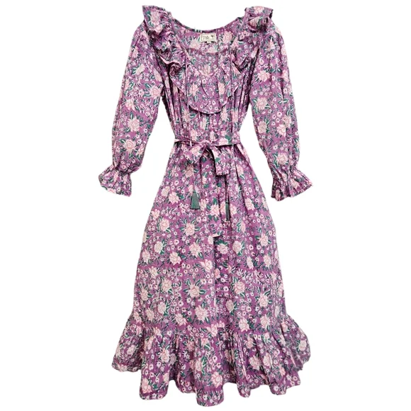 Nwot Mille Resort & Travel Lavender June Floral Longsleeve Ruffled Midi Dress - Picture 15 of 15